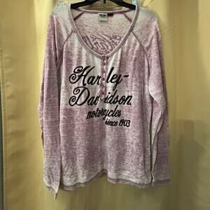 Harley-Davidson Women’s Long Sleeve Burnout Henley Top Pink XL Approx